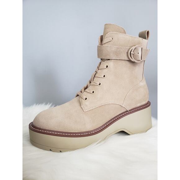 NEW SIZE 10‎ Blondo Goner Waterproof Combat Boots Platform Sand Suede Tan - Picture 2 of 7
